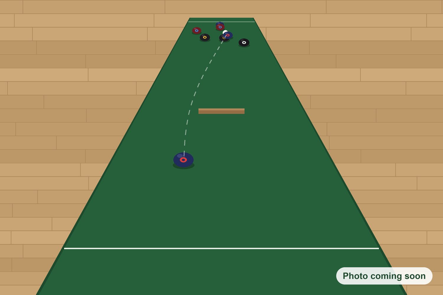 Illustration of a game in progress on a short mat (photo coming soon)