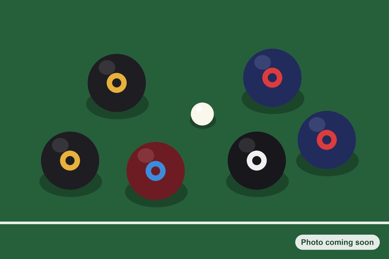 Illustration of bowls gathered around the jack on a green mat (photo coming soon)